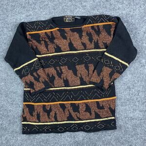 Native Nits Sweater Womens Size L Tribal Knit Black Orange Vintage Ramie Cotton